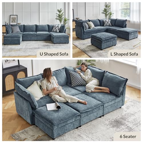 127'' Beige Chenille Modular Sectional Sofa with Storage Ottoman P8927