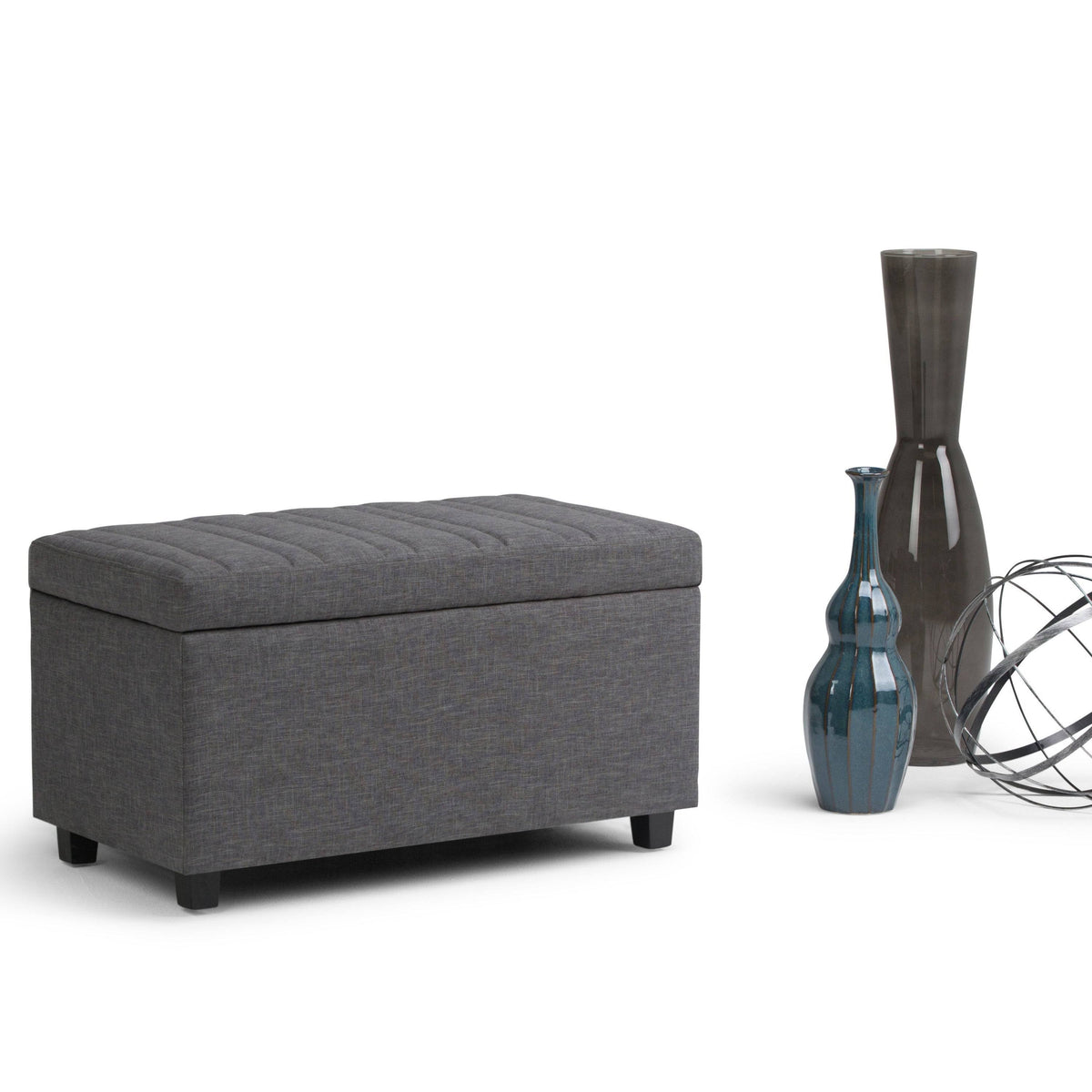 34 inch Wide Contemporary Rectangle Storage Ottoman Slate Grey A856485