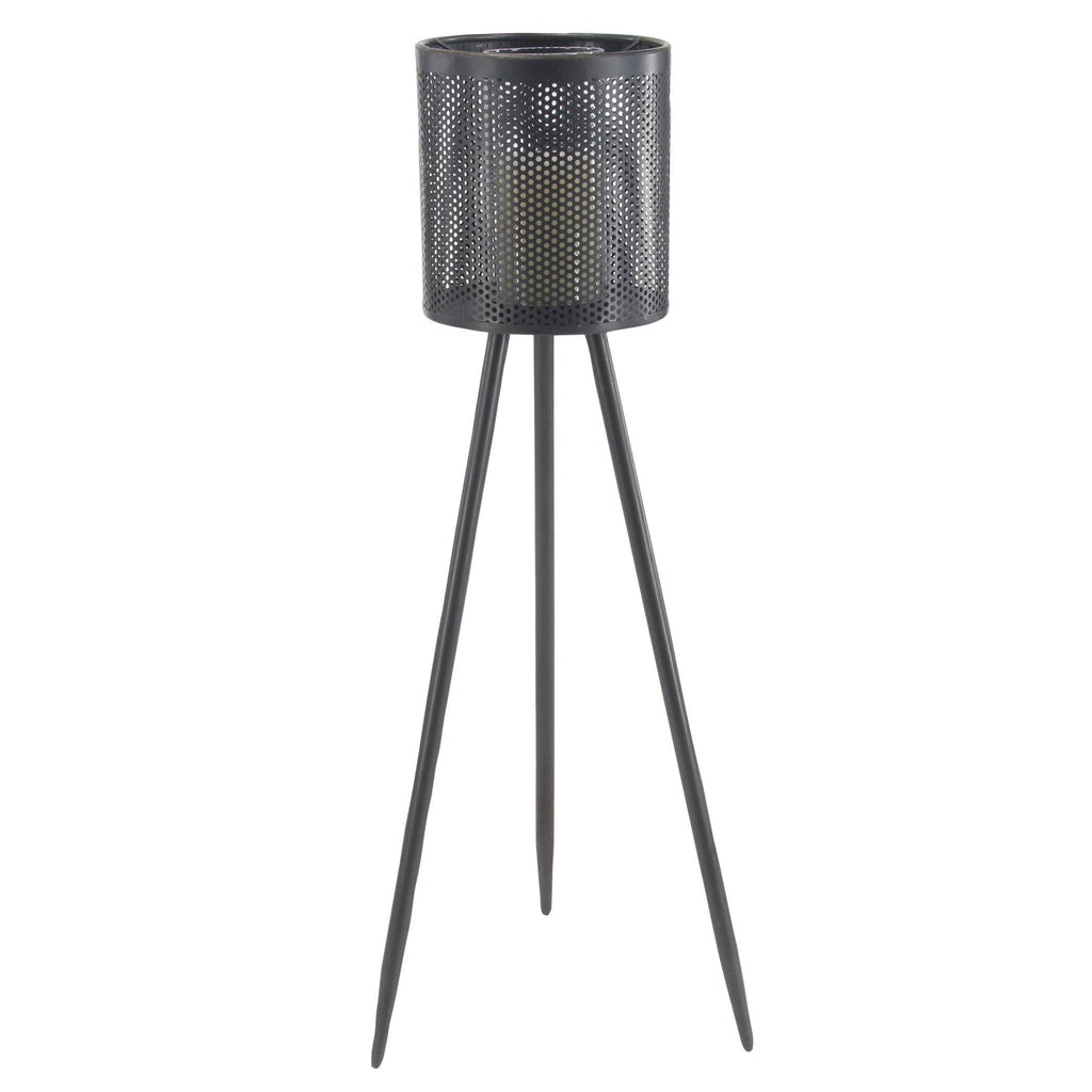 Black Iron and Glass Floor Candle Holder H482