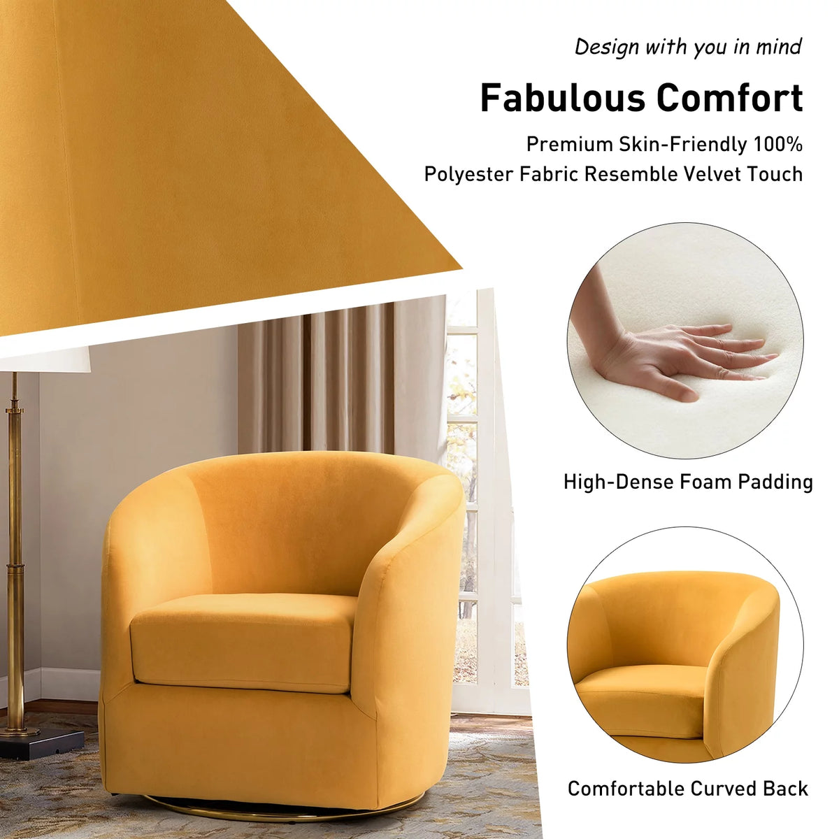 Velvet Swivel Barrel Chair Set of 2 Yellow T982