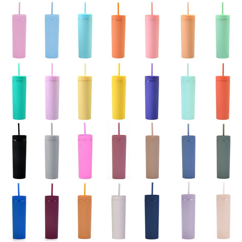 16oz Tumbler with Lid and Straw Double Wall Plastic Cup BPA Free P2383