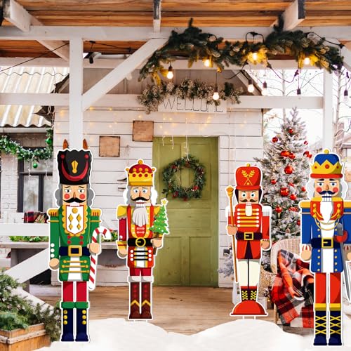 4 Pcs Large Nutcracker Yard Sign with 16 Stakes Christmas Yard Decorations L458