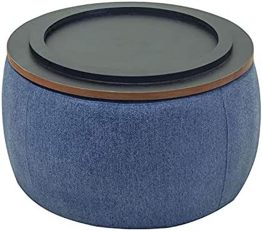 Light Gray Round Ottoman with Reversible Lid Tray U2557