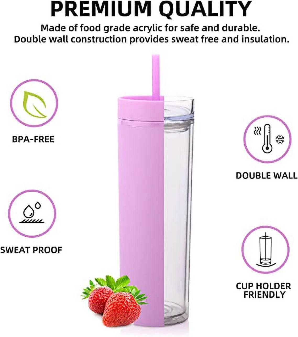 16oz Tumbler with Lid and Straw Double Wall Plastic Cup BPA Free P2383