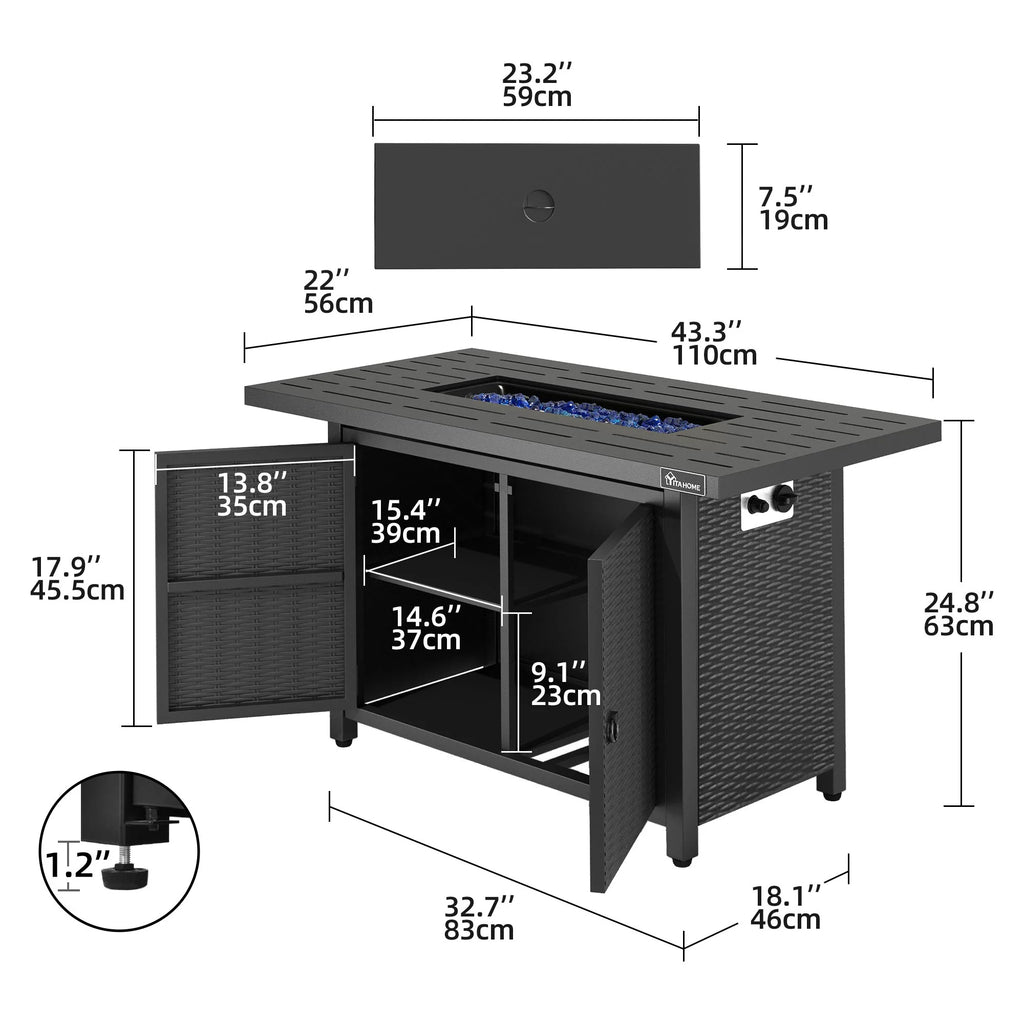 43'' 50,000 BTU Propane Fire Pit Table with Cover L49791