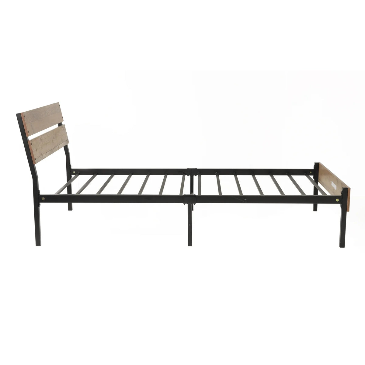 Twin Bed Frame with Black Metal Base and Rustic Barnwood Headboard and Footboard Q74241