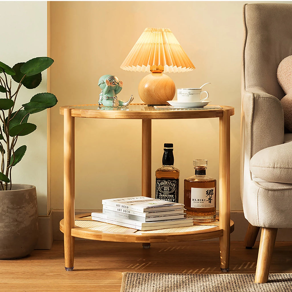 Round Wood Coffee Table with Storage Shelves N429282