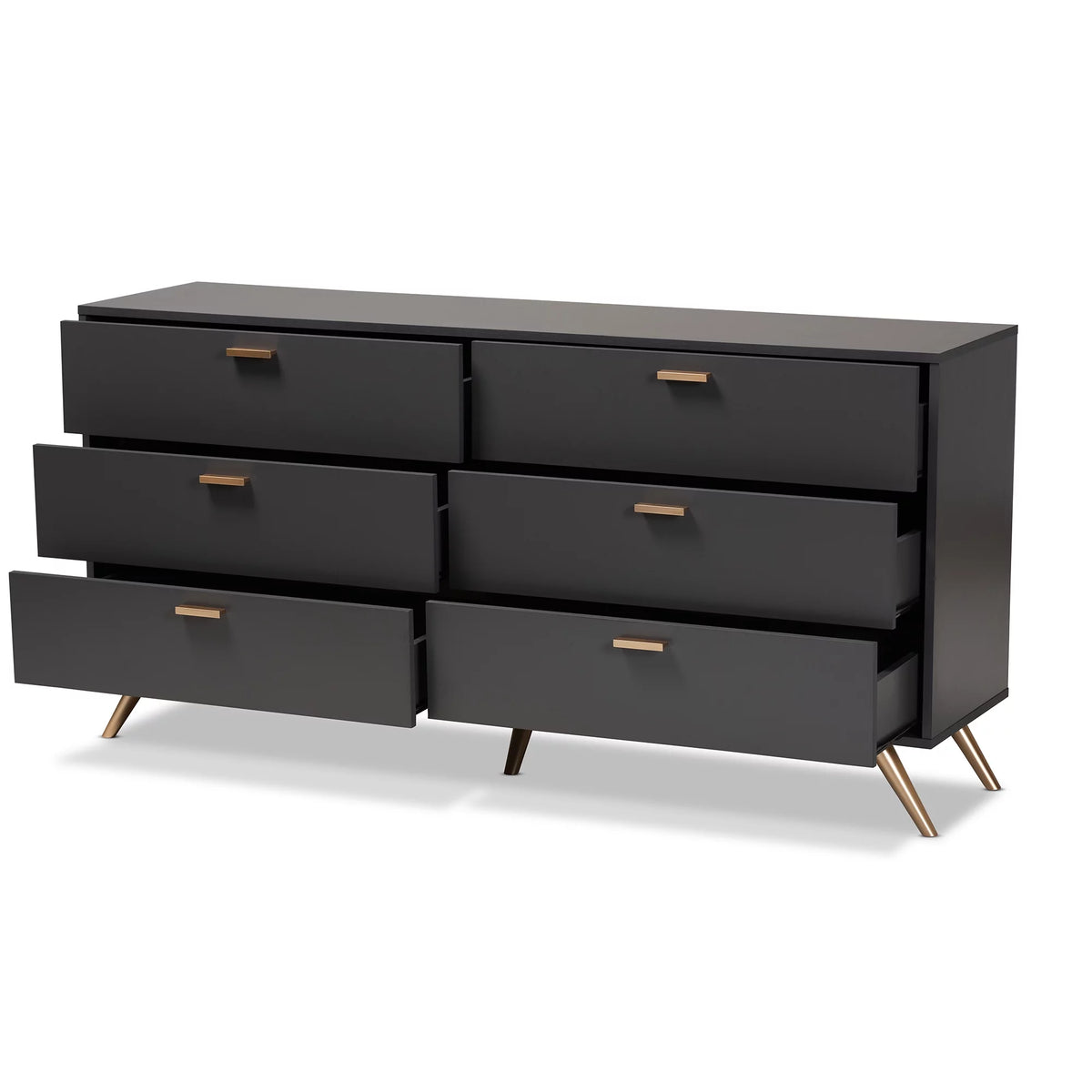 Dark Grey Gold Wood 6-Drawer Dresser D75890
