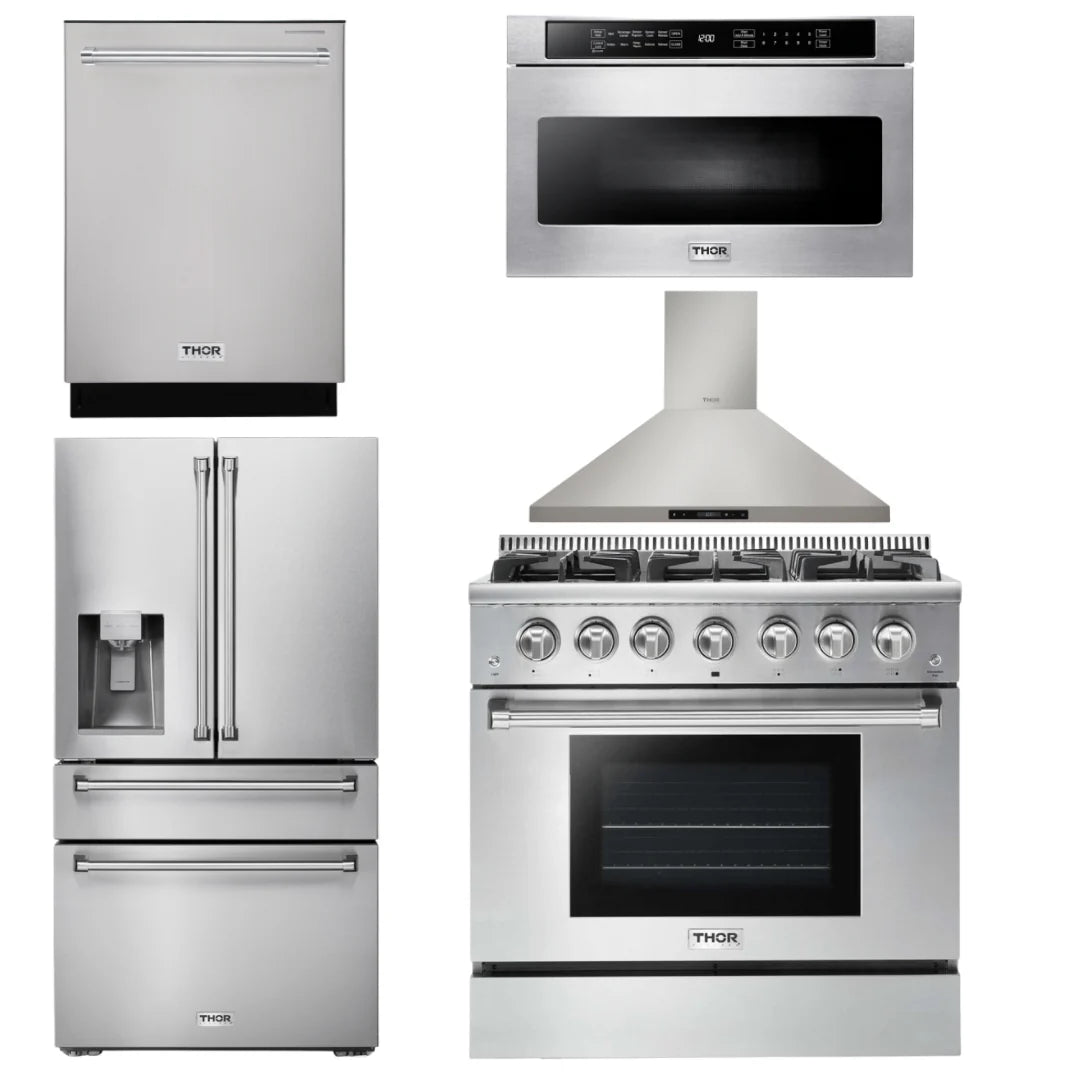 36 Propane Gas Range, Range Hood, Microwave, Refrigerator, Dishwasher U443439