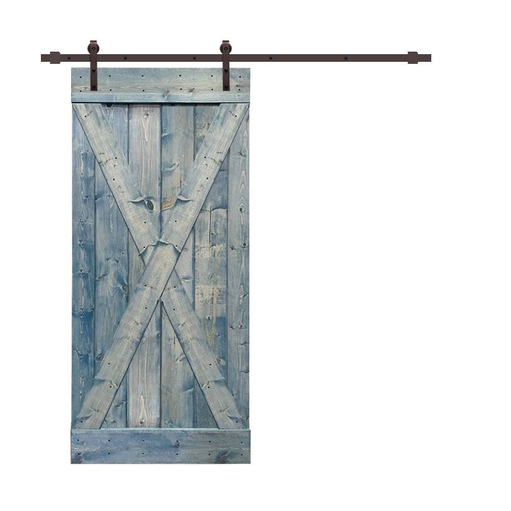 84 in. Walnut Stained Wood Interior Sliding Barn Door with Hardware Kit Y179