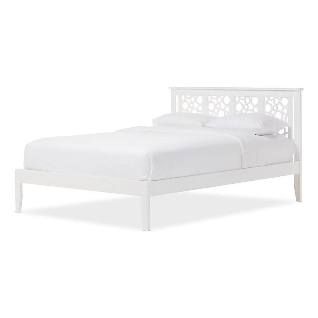 White Queen Size Rubberwood Platform Bed L393270