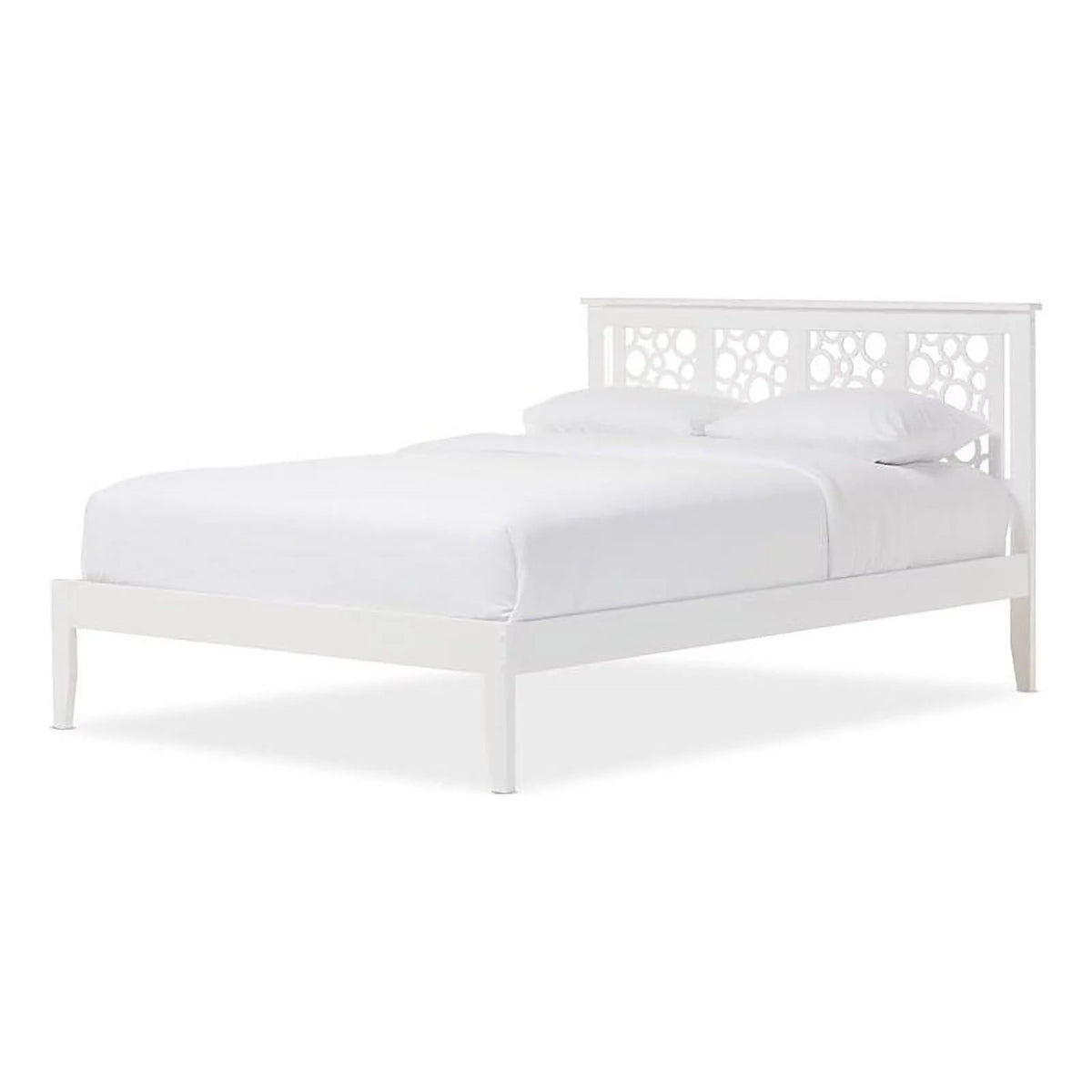 White Queen Size Rubberwood Platform Bed L393270