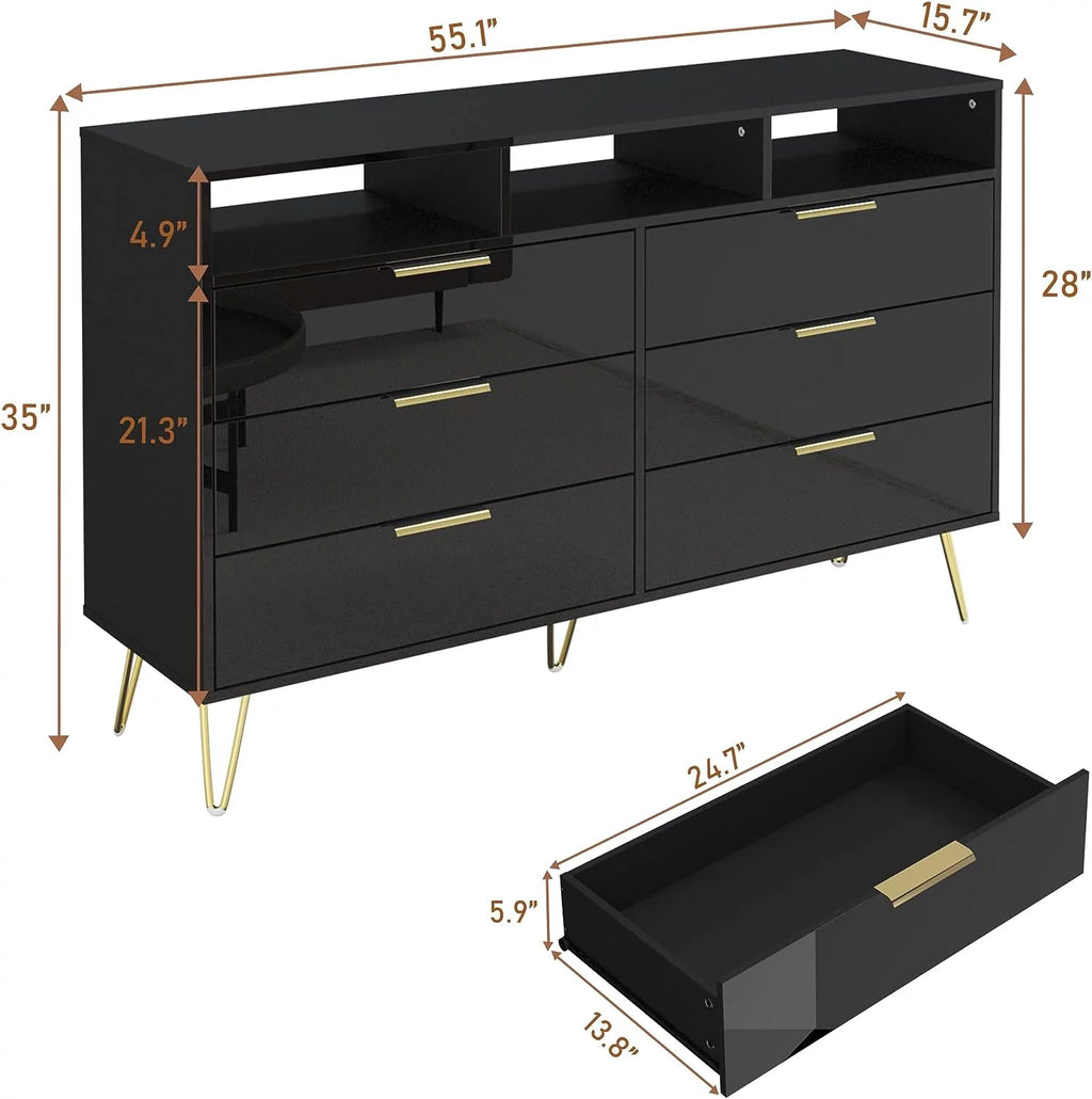 White 6 Drawer Wood Dresser with LED Lights L99439