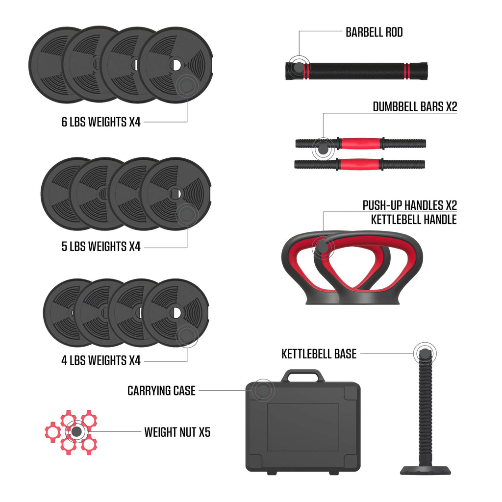 60 lbs Adjustable Dumbbell, Barbell, and Kettlebell Weight Set D1916