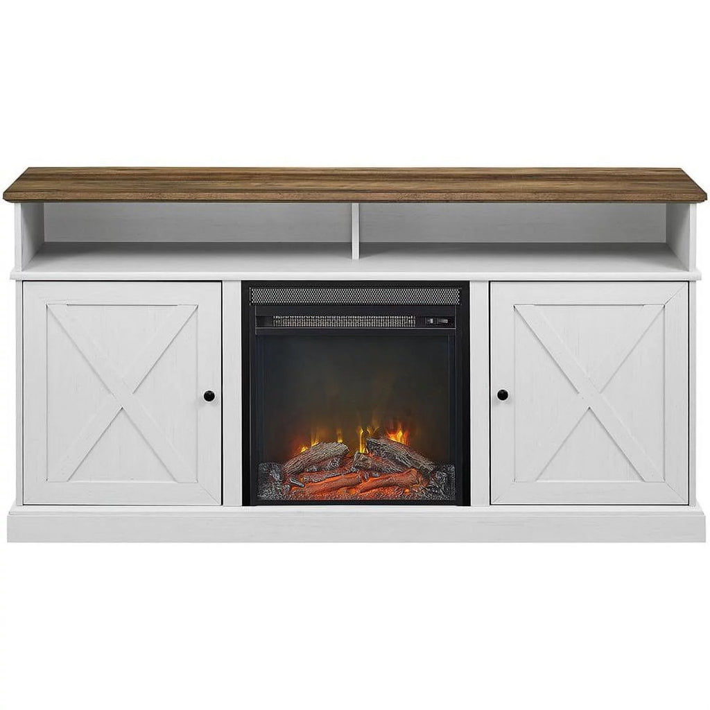 60" Tall Highboy Fireplace TV Stand in Rustic Oak/Brushed White W717905