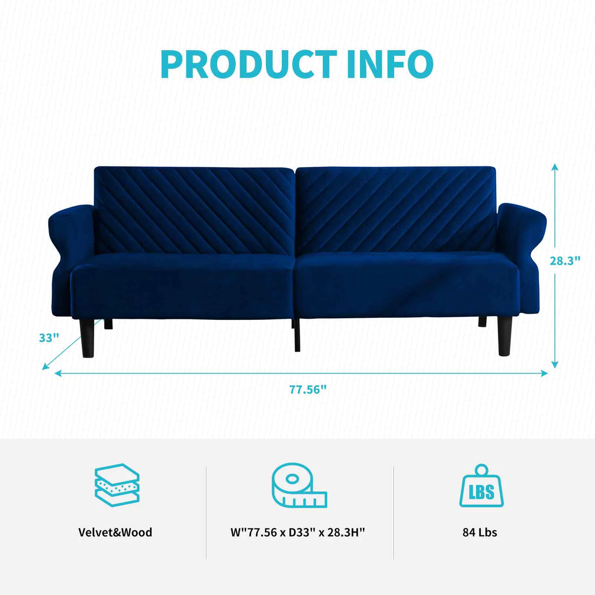 Convertible Futon Sofa Bed Blue W35854