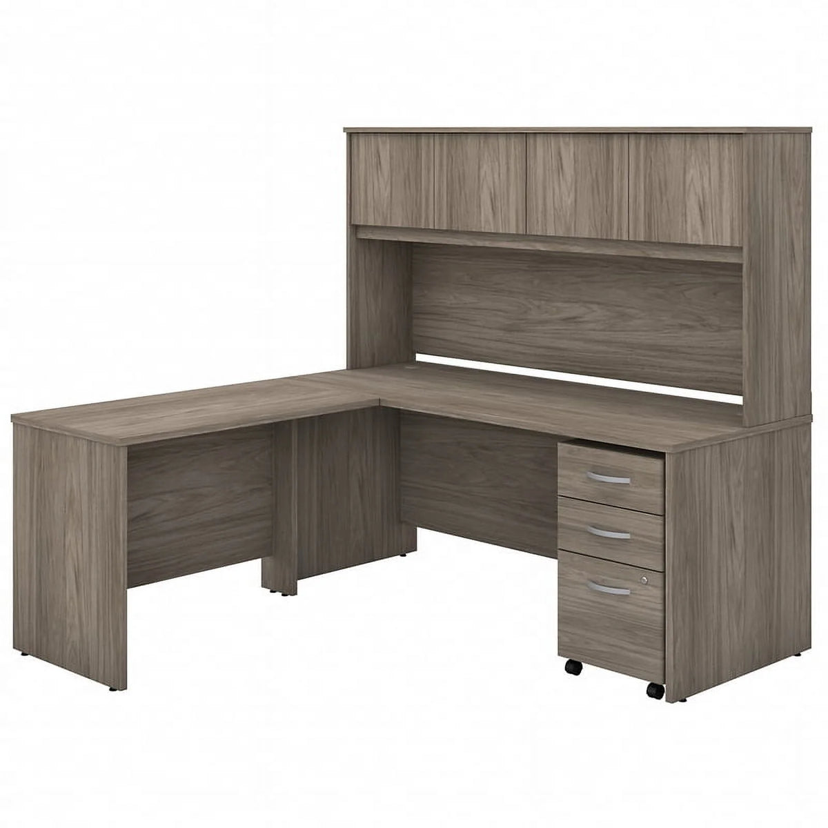 72W Engineered Wood L Desk with Hutch and Drawers A12173