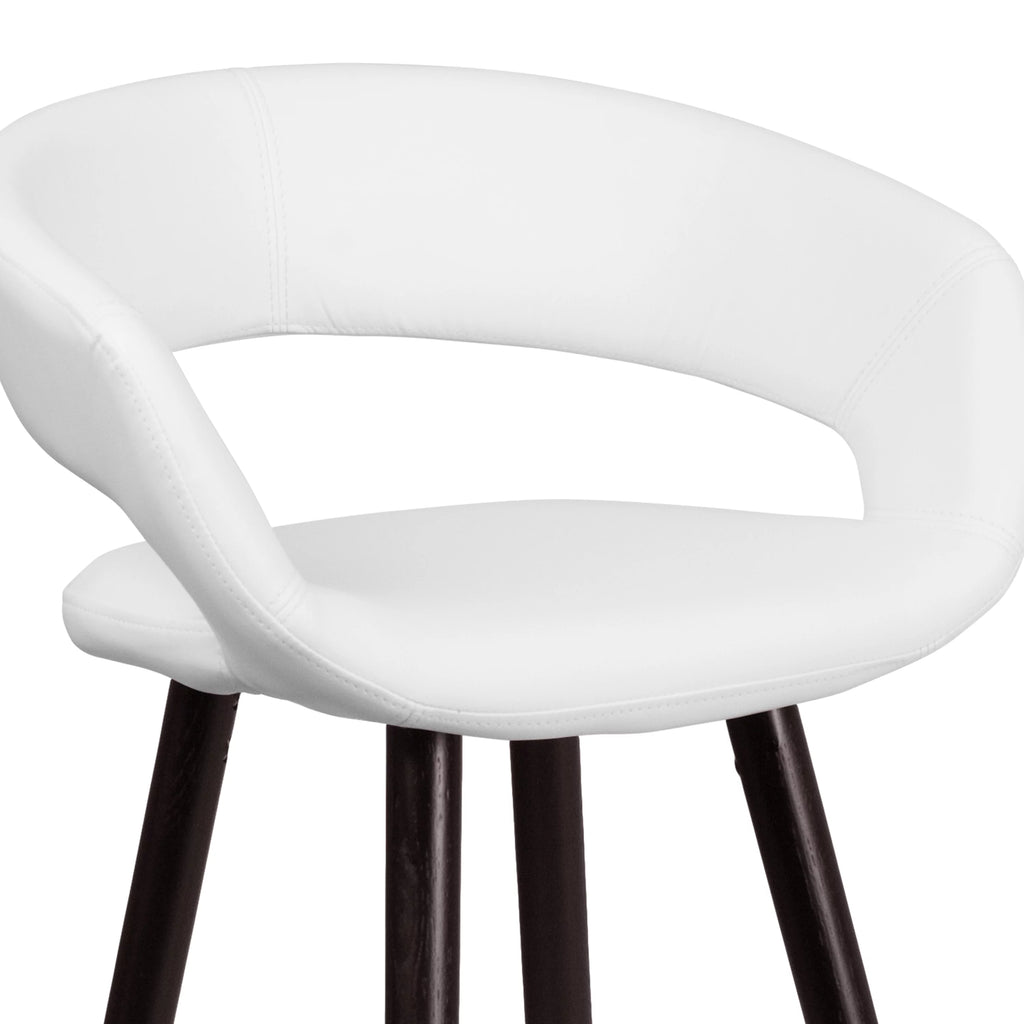 Cappuccino Wood Barstool with White Vinyl M69717