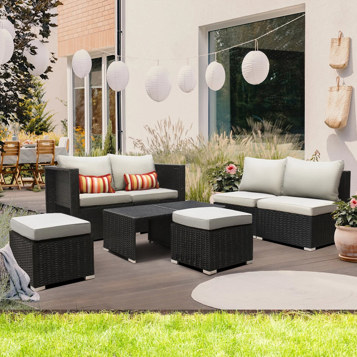 8 PCS Patio Furniture Set Sectional Sofa with Ottoman Coffee Table Q16942
