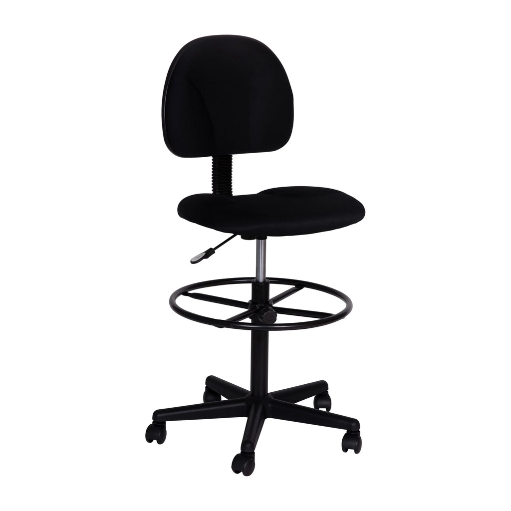 Black Fabric Mid-Back Drafting Chair with Footring B848304