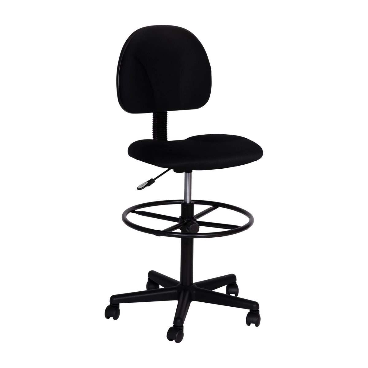 Black Fabric Mid-Back Drafting Chair with Footring B848304