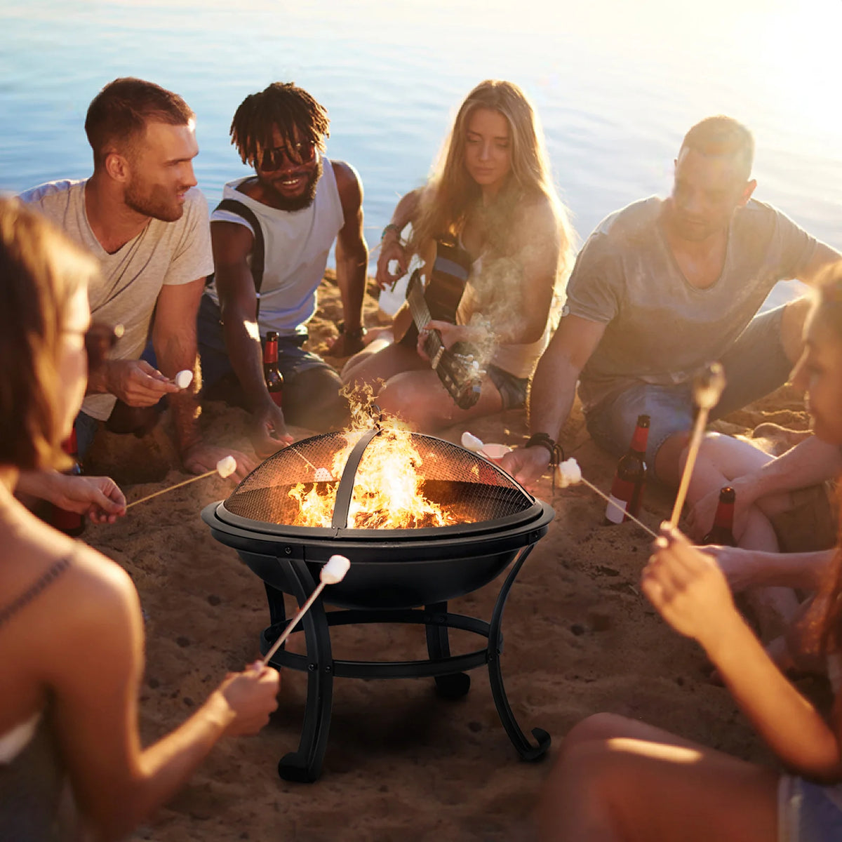 22 inch Portable Wood Burning Fire Pit with Spark Screen A93690