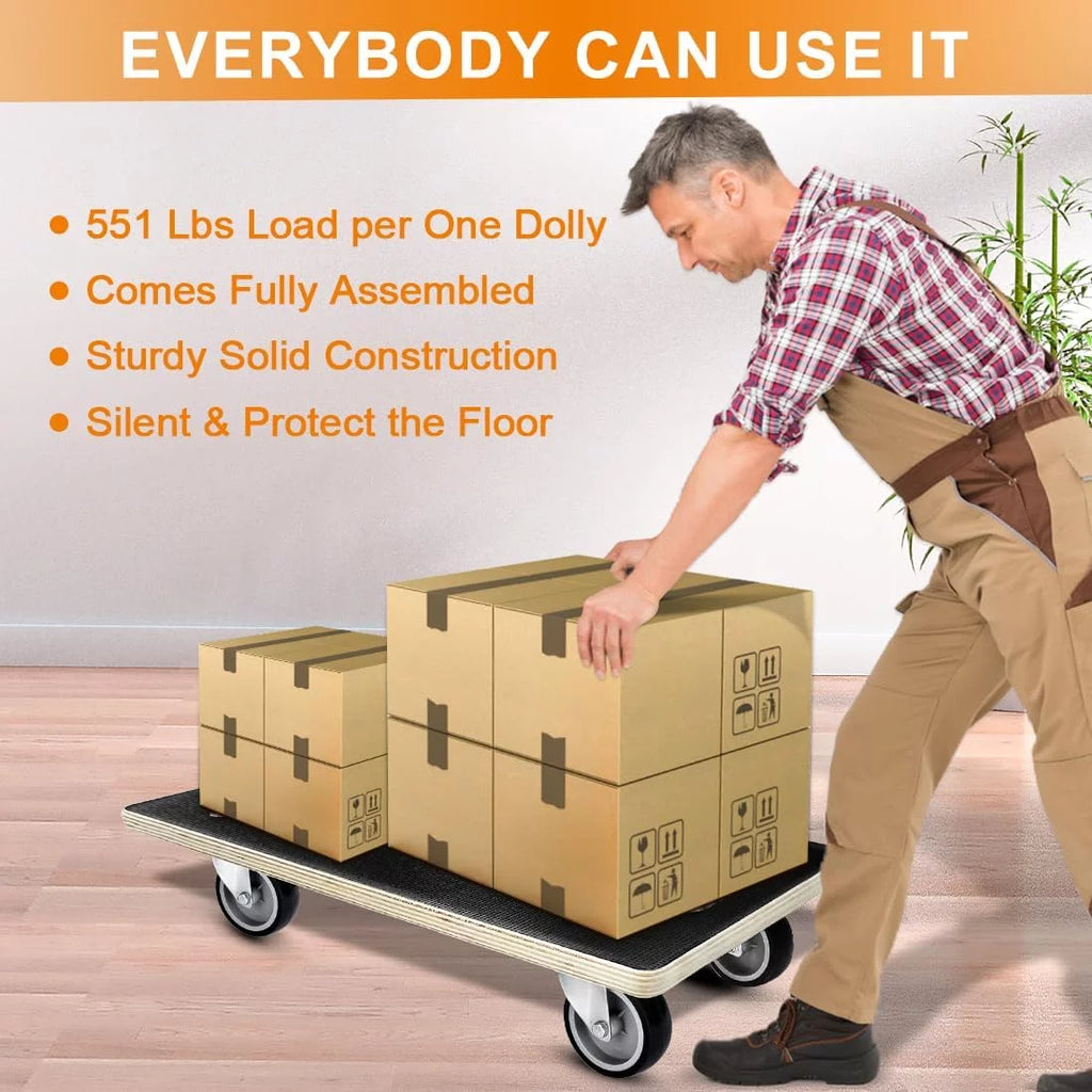 2Pcs Wood Platform Dolly with 4 Wheels N6832