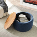 Light Gray Round Ottoman with Reversible Lid Tray U2557