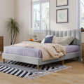 Gray Upholstered Platform Bed Frame with Tufted Headboard H72684