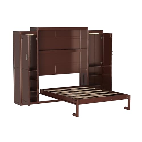 Wooden Murphy Bed with Wardrobe and Storage Shelf C487988