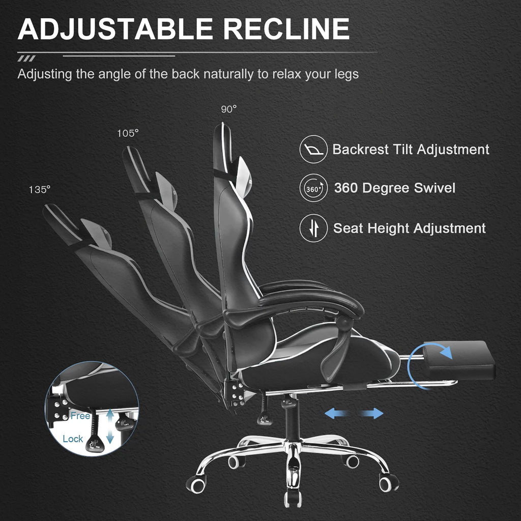 White Gaming Chair with Footrest Q55929