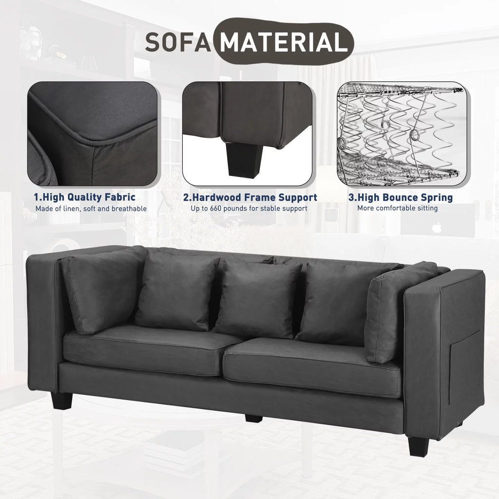 Grey Faux Leather Sofa with 5 Pillows I703