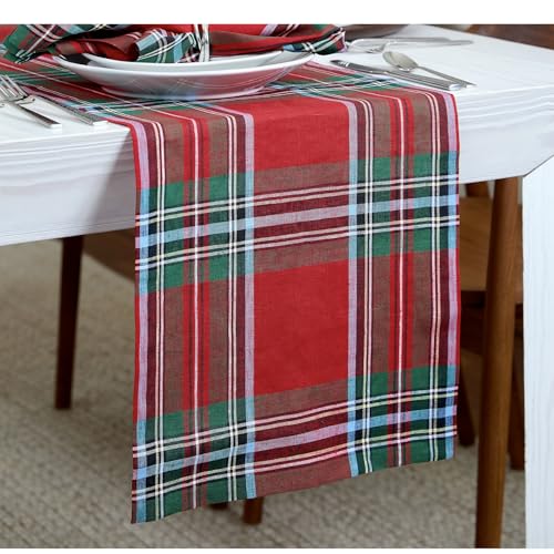 100% Pure Linen Green Tartan Plaid Table Runner 14 x 72 Inch N2748