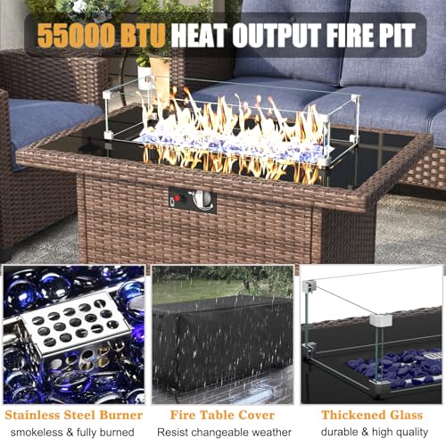 4 Piece Wicker Patio Furniture Set with Fire Pit Table D949