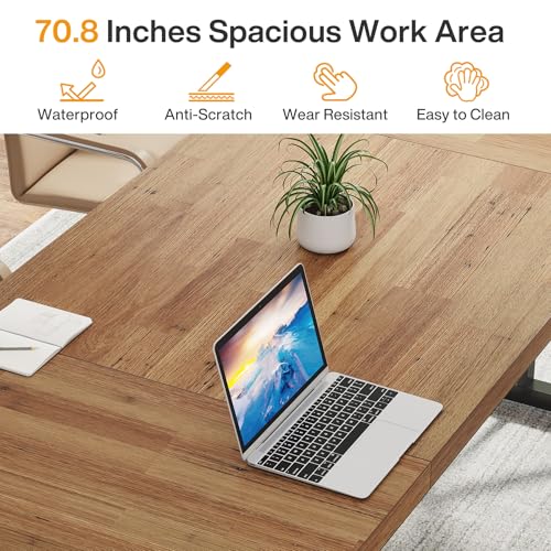 70.8 Inch Brown Black Executive Desk S87919
