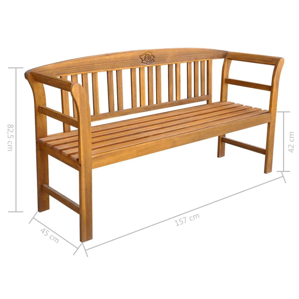 61.8 Inches Acacia Wood Garden Bench with Backrest and Curved Armrest J6251