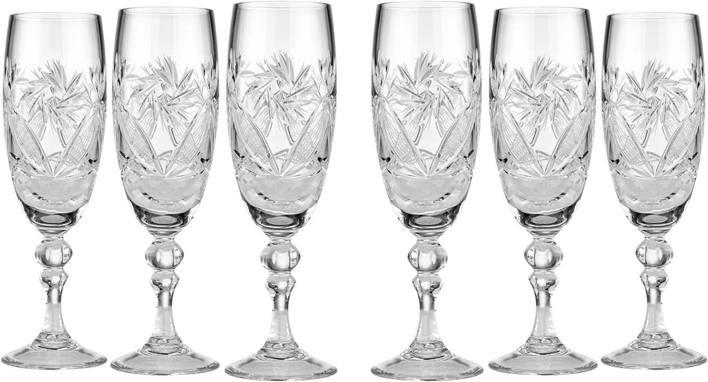 6 Cut Crystal Champagne Glasses 200Ml/6.8Oz A482