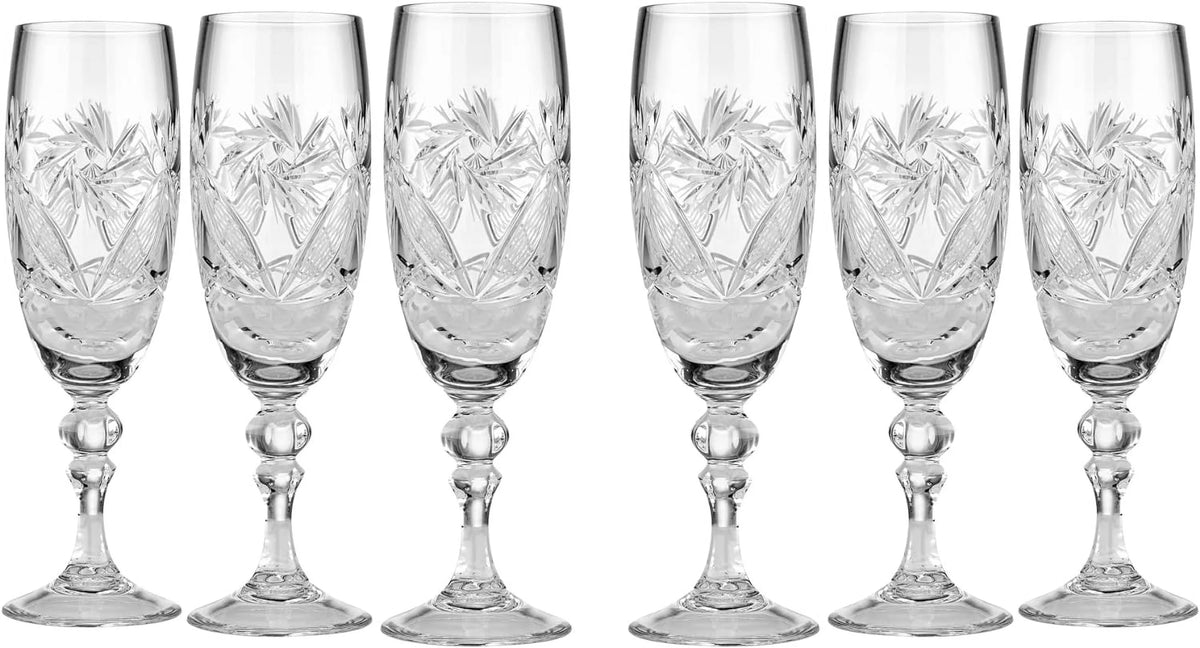 6 Cut Crystal Champagne Glasses 200Ml/6.8Oz A482