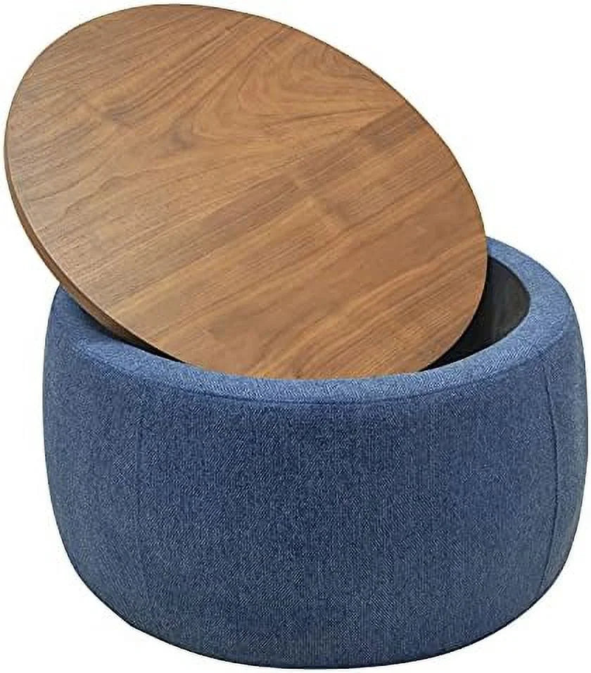 Light Gray Round Ottoman with Reversible Lid Tray U2557