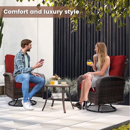 3 Piece Rattan Wicker Bistro Set with Glass Top Table W298