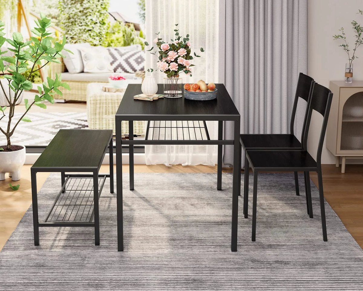 Black Dining Table Set of 4 with 2 Chairs 1 Bench E521