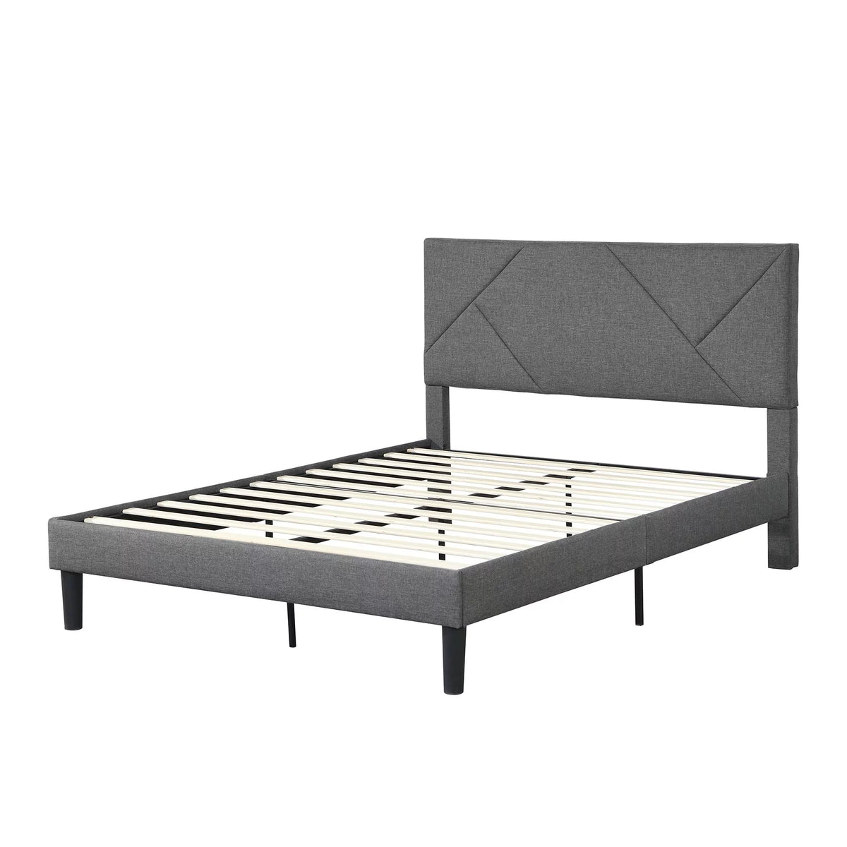 Queen Size Upholstered Platform Bed Frame with Headboard Gray D5715