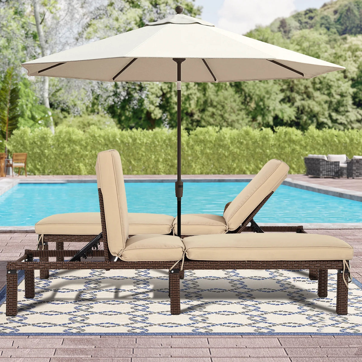 Rattan Wicker Chaise Lounge Chair with Adjustable Backrest & Cushion, Set of 2 K911