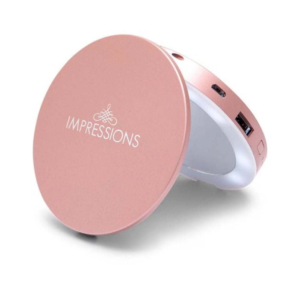 Rechargeable Lighted Round Travel Mirror with 5X Magnifying Glass P753