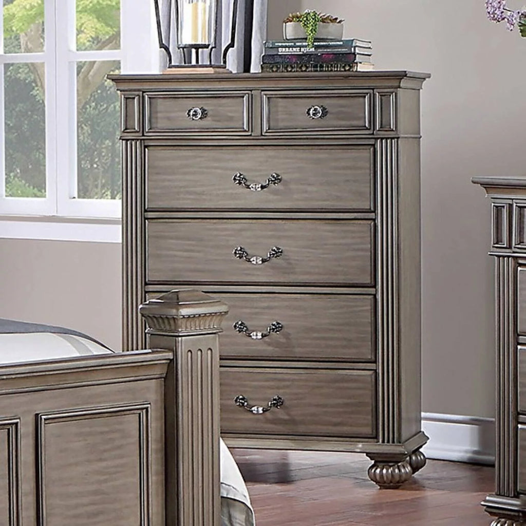 6pc Eastern King Size Bedroom Furniture Set Gray Solidwood V98300