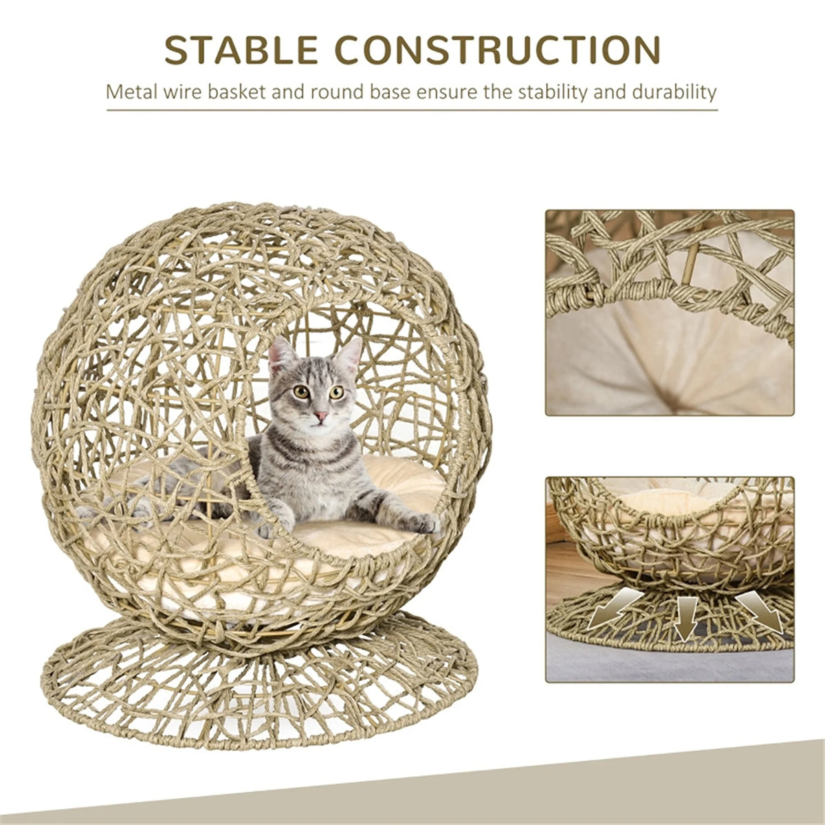 Rattan Elevated Cat Bed with Soft Cushion U606262