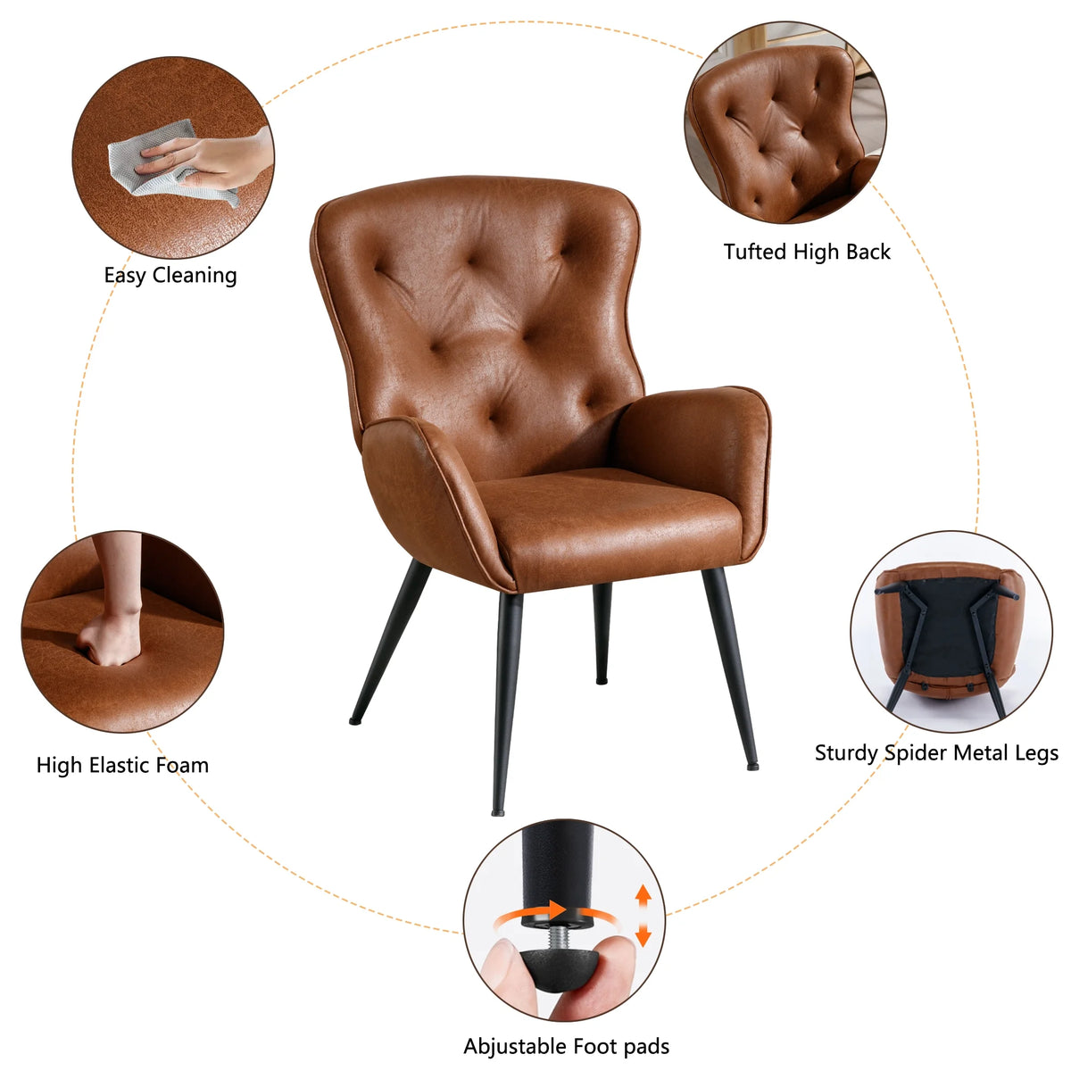 Faux Leather High Back Accent Chair with Metal Legs Z8019