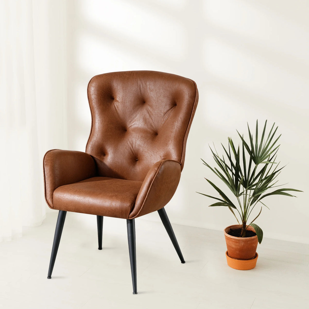 Faux Leather High Back Accent Chair with Metal Legs Z8019
