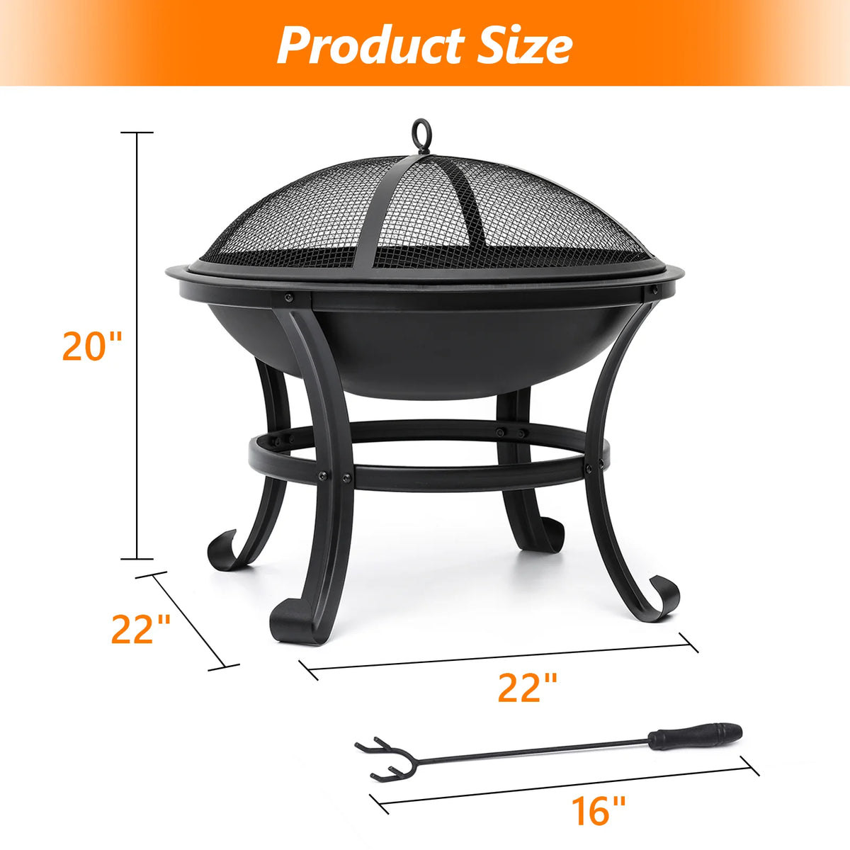 22 inch Portable Wood Burning Fire Pit with Spark Screen A93690