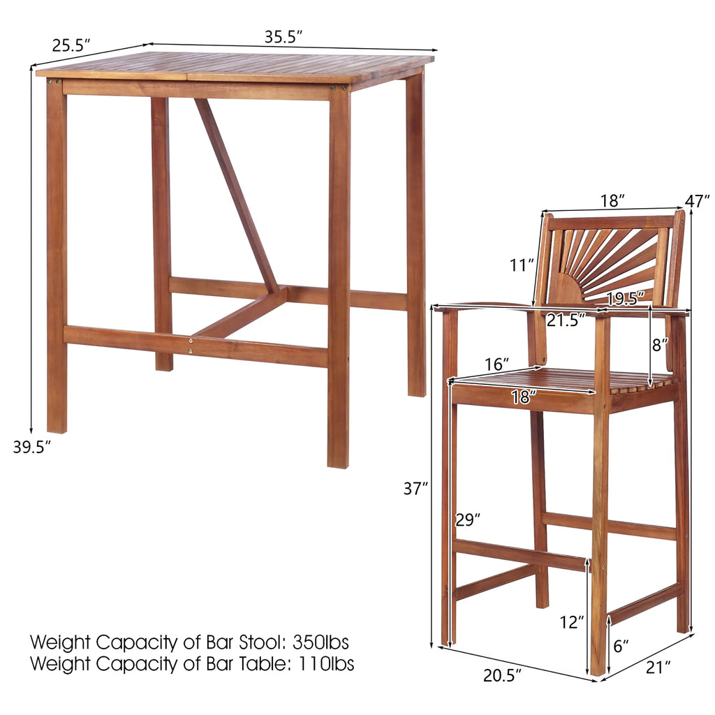 Acacia Wood Bar Height Bistro Dining Set U22641